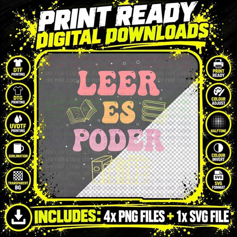 Leer Es Poder Groovy Spanish Teacher Bilingual Maestra Png SVG Digital Bundle