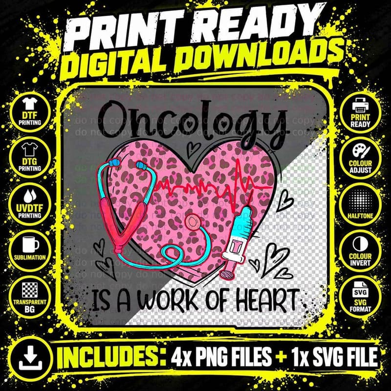 Leopard Heart Oncology Is a Work of Heart Nurse Png SVG Digital Bundle