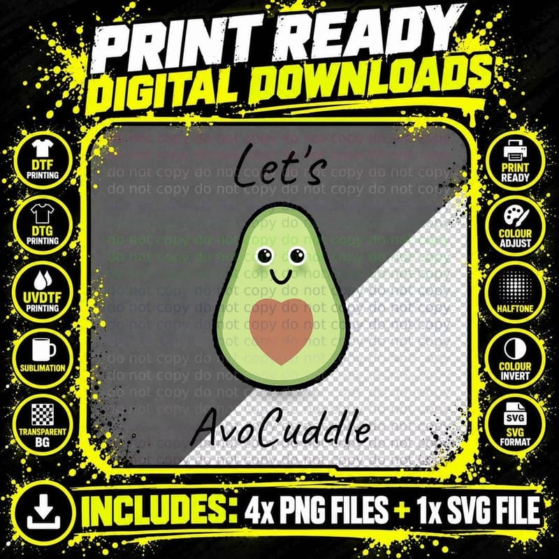Lets Avocuddle T-Shirt Avocado Vegan Farmer Lover Gift Png SVG Digital Bundle