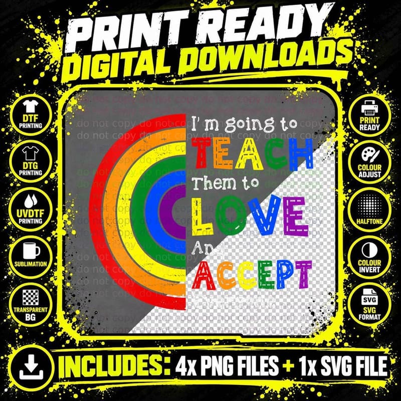Love Accept Teacher LGBT Pride Month LGBTQ Gay Lesbian Png SVG Digital Bundle