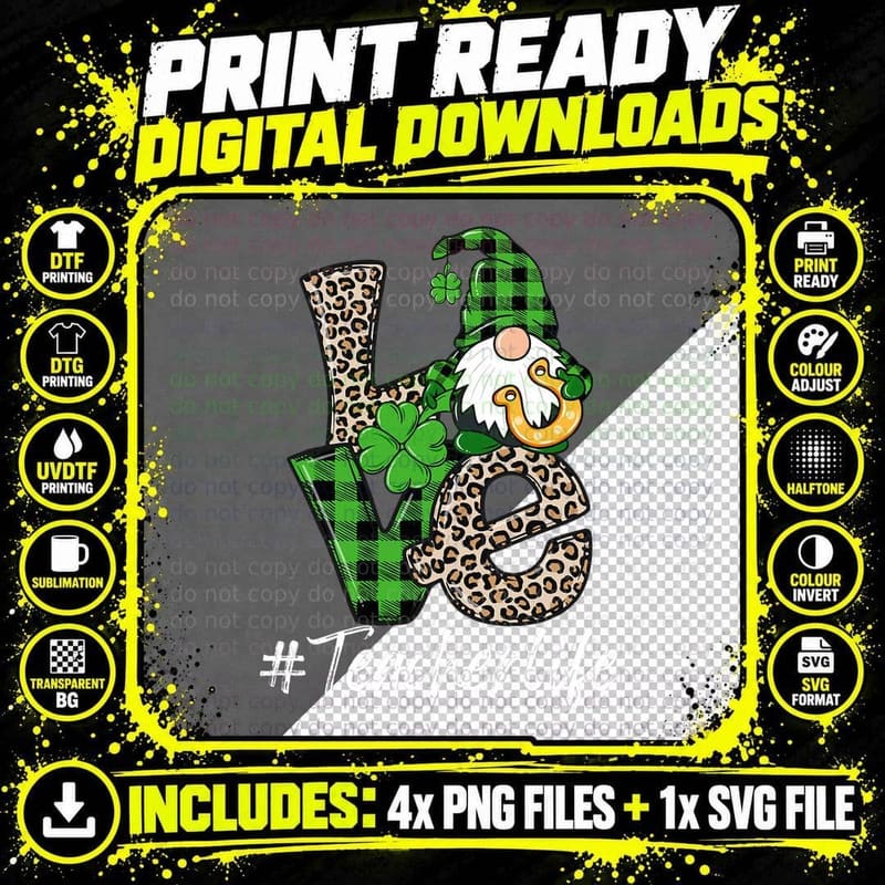 Love Teacher Life Gnomies St Patrick's Day Gnome Png SVG Digital Bundle