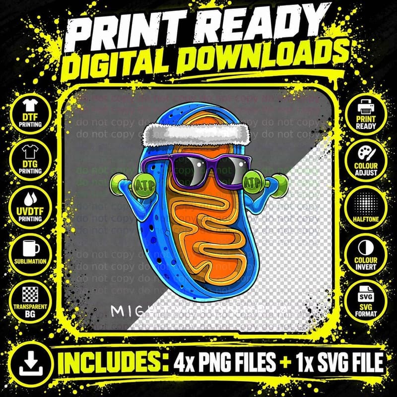 Mightychondria Cellular Biology Science Teacher Funny Png SVG Digital Bundle