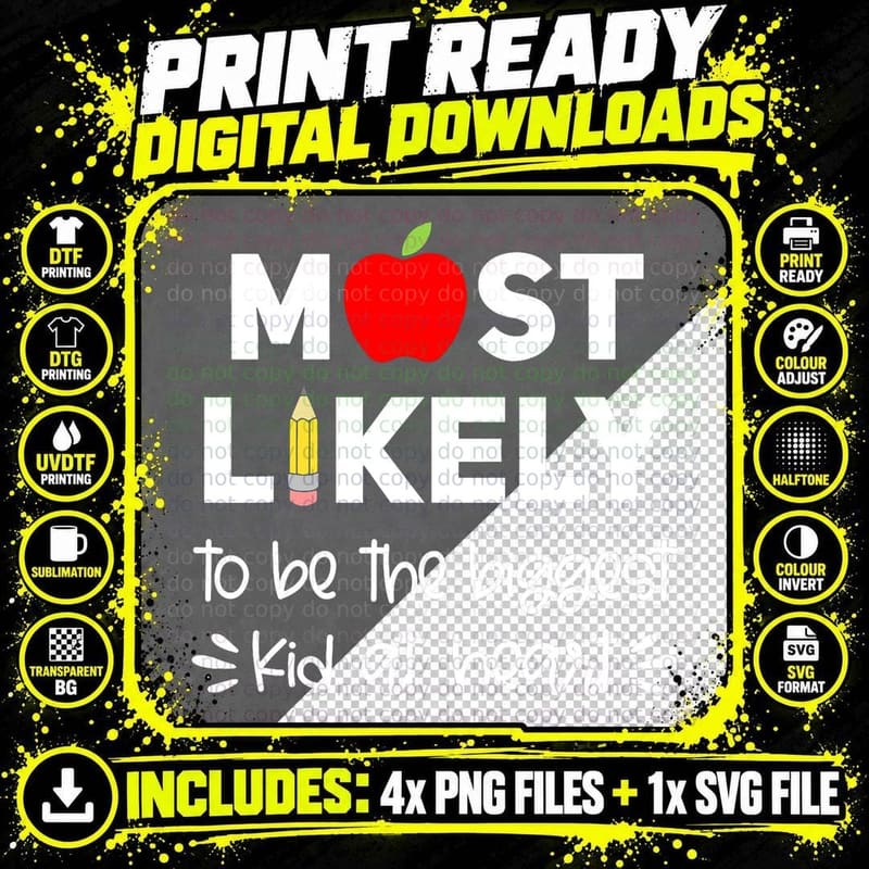 Most Likely to Teacher Funny First Day of School Group Png SVG Digital Bundle