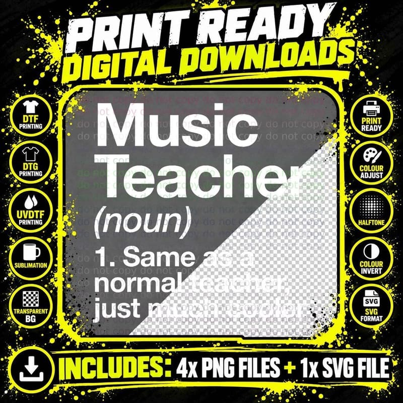 Music Teacher Definition Funny Back to School Png SVG Digital Bundle