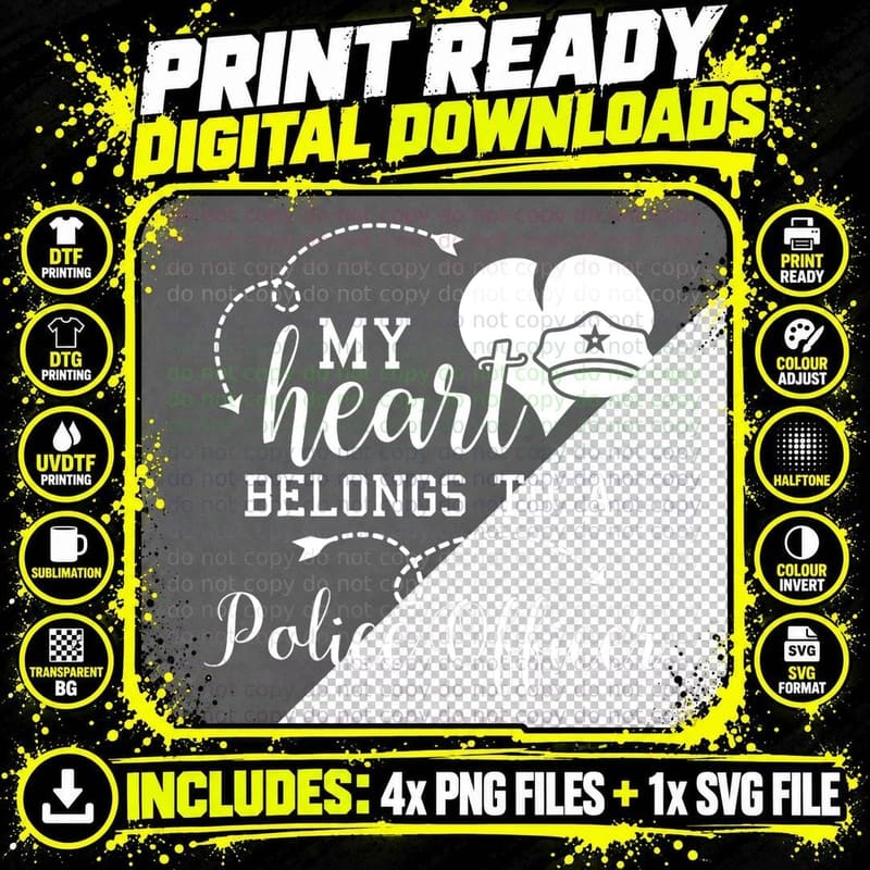 My Heart Belongs to a Police Officer Proud Wife T-Shirt Png SVG Digital Bundle