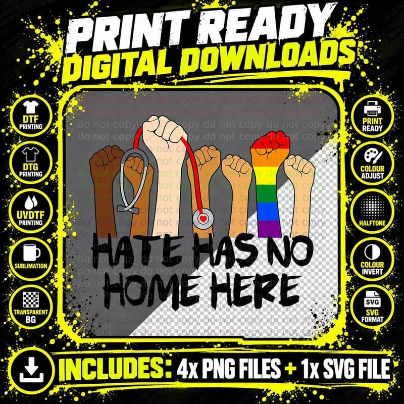 Nurse Life Hate Has No Home Here Rainbow Flag Social Png SVG Digital Bundle
