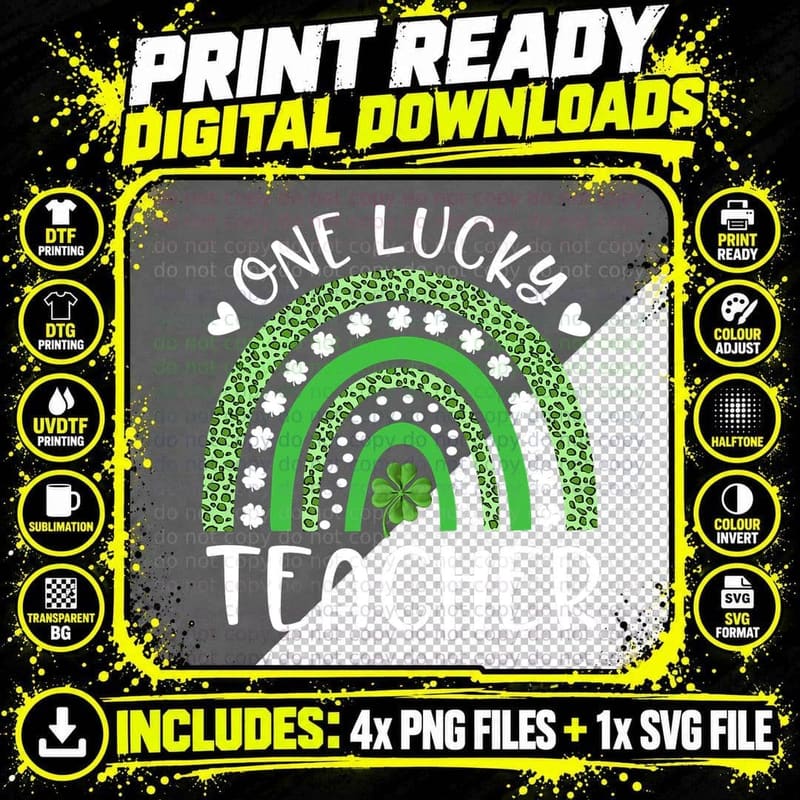 One Lucky Teacher St Patricks Day Funny Irish Green Png SVG Digital Bundle