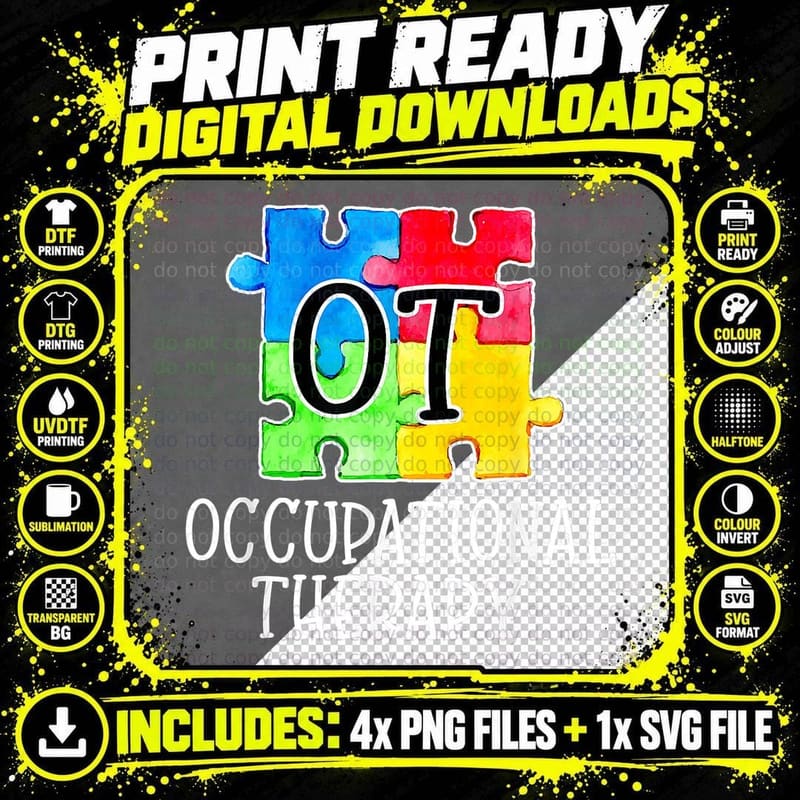 Ot Occupational Rapist Autism Awareness Teacher T-Shirt Png SVG Digital Bundle