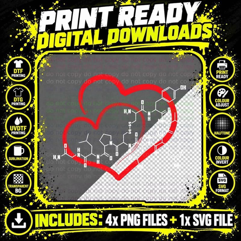 Oxytocin Molecule Love - Science Teacher Valentines Day Png SVG Digital Bundle