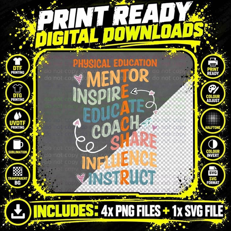 PE Teacher Mentor Physical Education Teacher Outfit Png SVG Digital Bundle