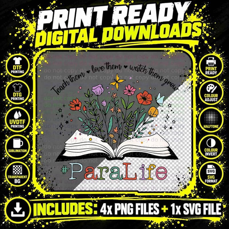 Para Life Paraprofessional Flower Teacher Back to School Png SVG Digital Bundle