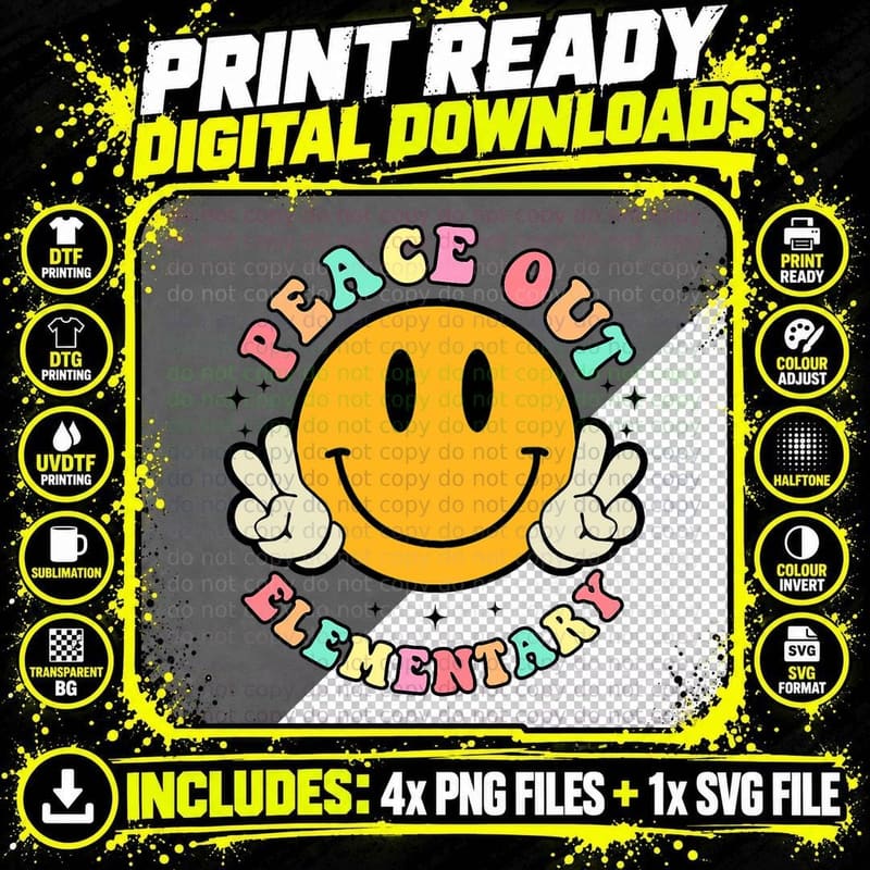 Peace Out Elementary Teacher Kids Retro Last Day of Png SVG Digital Bundle
