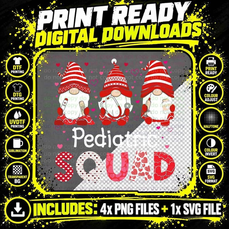 Pediatric Nurse Valentines Day Gnome Heart Cool Nursing Png SVG Digital Bundle