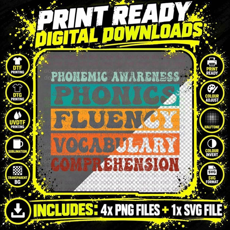 Phonemic Reading Teacher Science of Reading Phonics Png SVG Digital Bundle