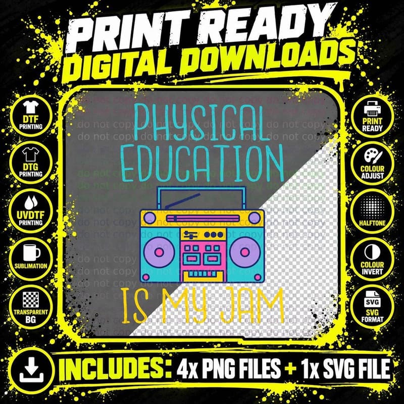 Physical Education Is My Jam PE Teacher T-Shirt Png SVG Digital Bundle