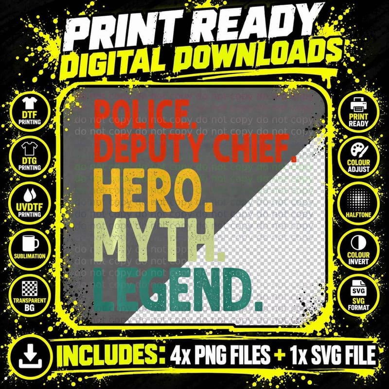 Police Deputy Chief Hero Myth Legend Vintage Deputy Png SVG Digital Bundle
