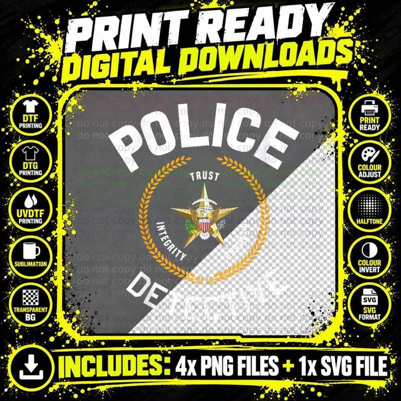 Police Detective Officer Badge Uniform LEO Cops T-Shirt Png SVG Digital Bundle