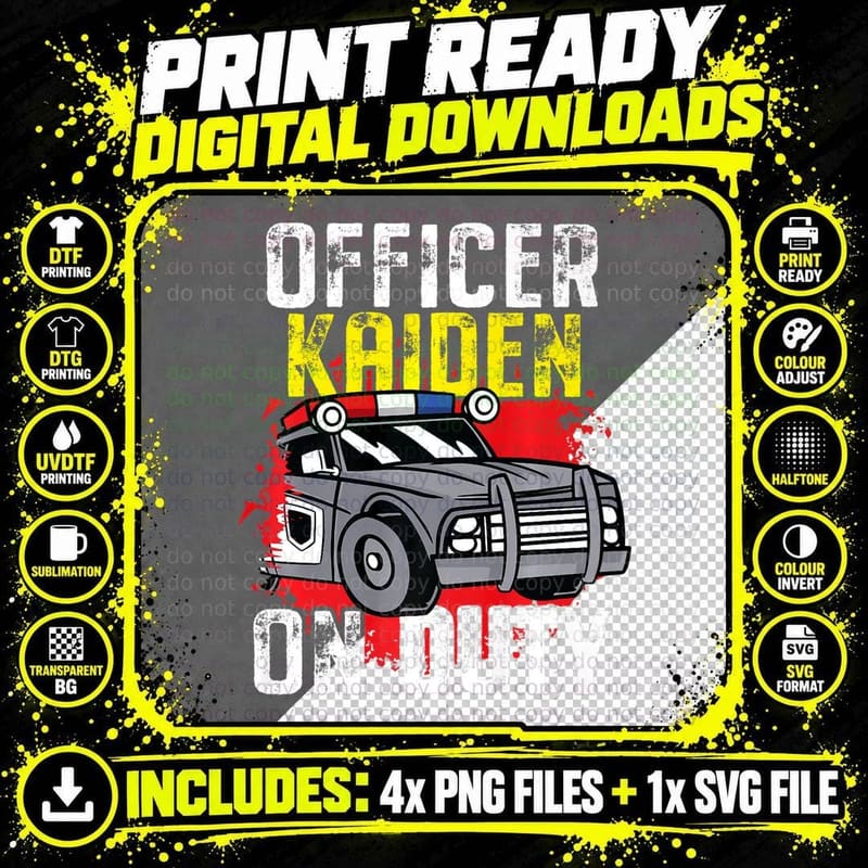 Police Officer Kaiden on Duty - Personalized Police Car Png SVG Digital Bundle