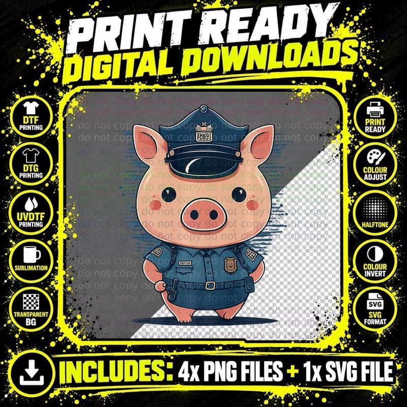 Police Officer Pig Cop on Police Pig T-Shirt Png SVG Digital Bundle