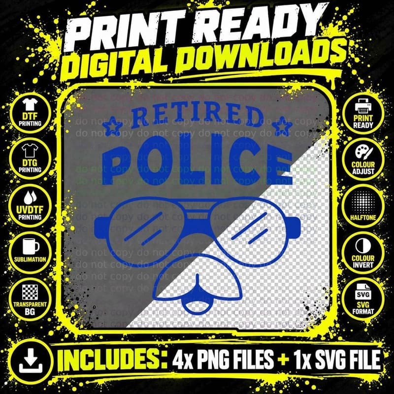 Police Officer Retired Police Man T-Shirt Png SVG Digital Bundle