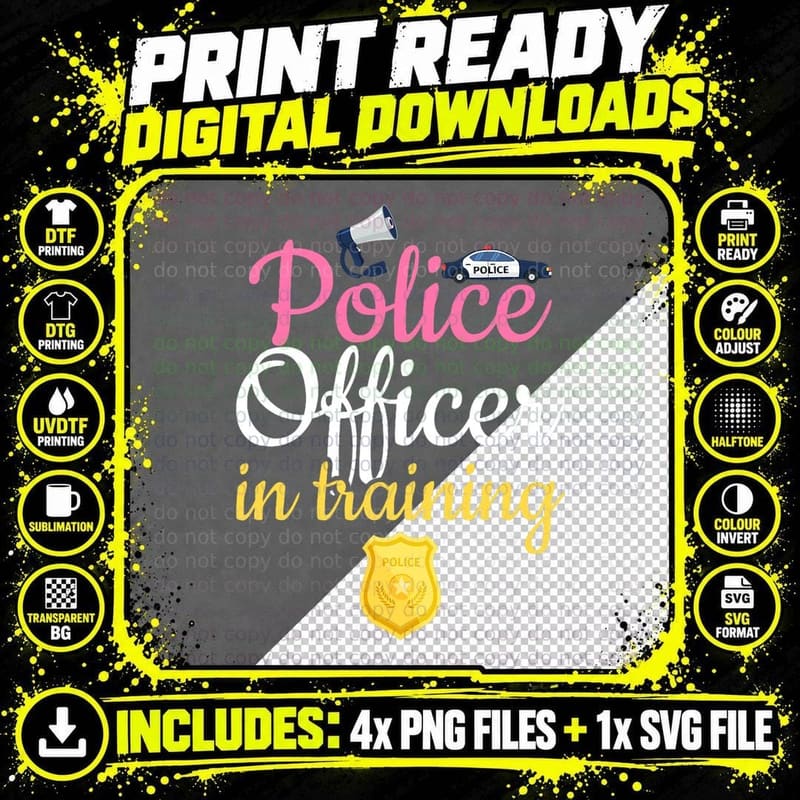 Police Officer in Training Funny Kid Cop Job Police Png SVG Digital Bundle