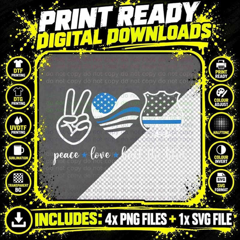 Police Peace Love Back the Blue Law Enforcement Png SVG Digital Bundle