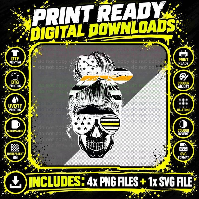 Police Skull Woman Blue Line Skull Lady Law Enforecement Png SVG Digital Bundle