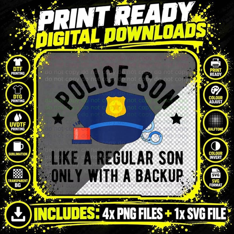 Police Son with a Backup Son of a Police Officer Son Png SVG Digital Bundle