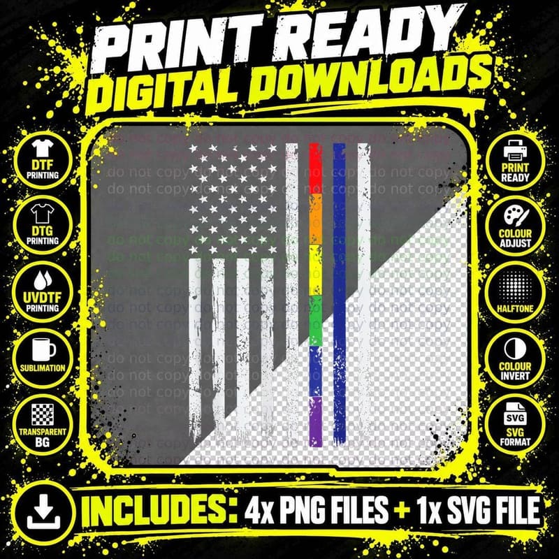Police Support LGBT Gay Pride Thin Red Line Rainbow Flag Png SVG Digital Bundle