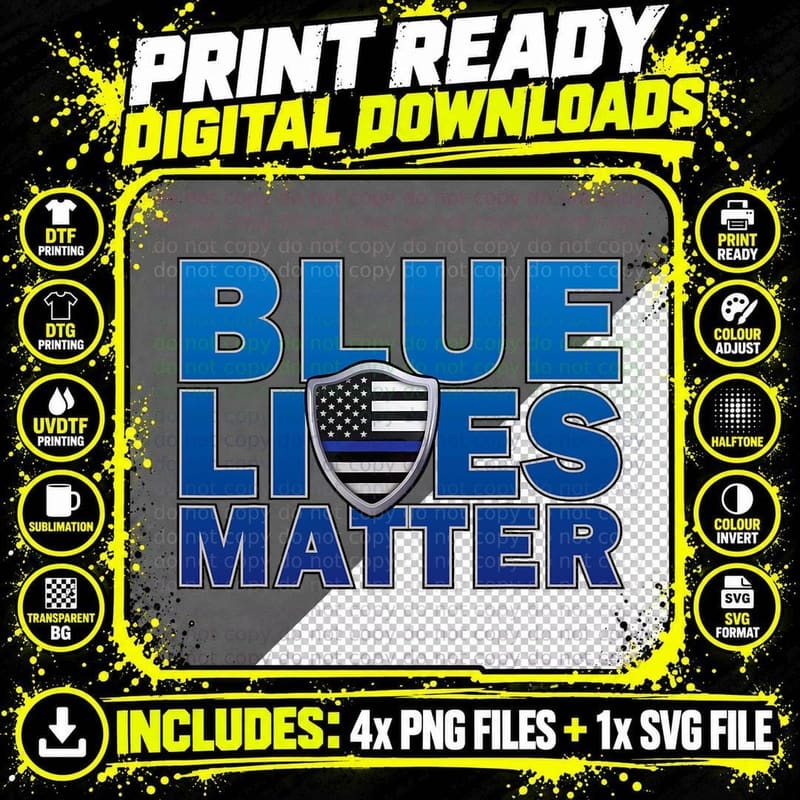 Police Thin Blue Line US Flag Police Badge Blue Lives Png SVG Digital Bundle