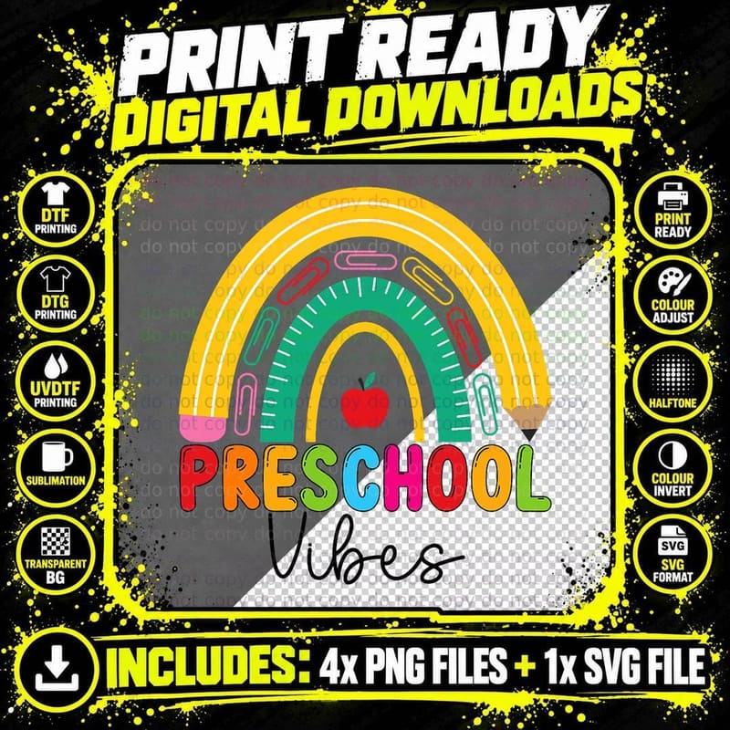 Preschool Rainbow Teacher Boys Girls Preschool Vibes Png SVG Digital Bundle