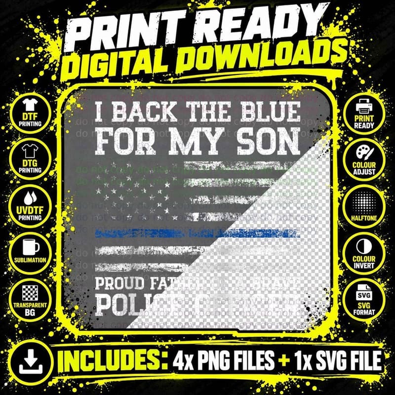 Proud Father of a Brave Police Officer Blue Line Png SVG Digital Bundle