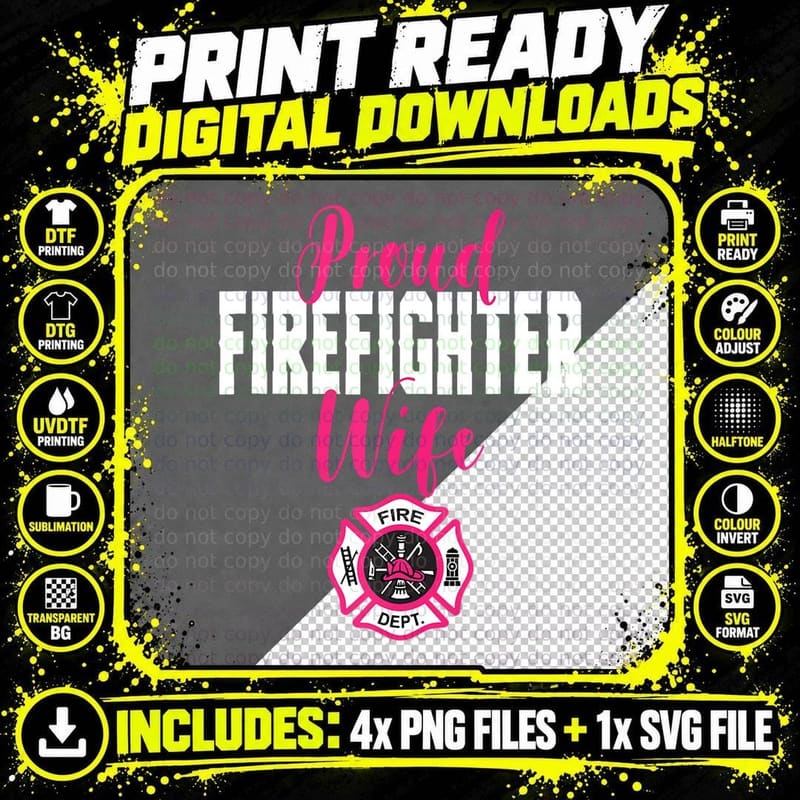 Proud Firefighter Wife Support Red Line Hero Fireman Png SVG Digital Bundle