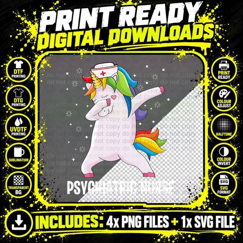 Psychiatric Nurse Dab Unicorn RN Mental Health Psych Png SVG Digital Bundle