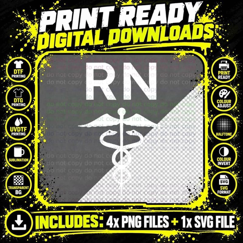 RN Registered Nurse - Caduceus Medical Symbol T-Shirt Png SVG Digital Bundle
