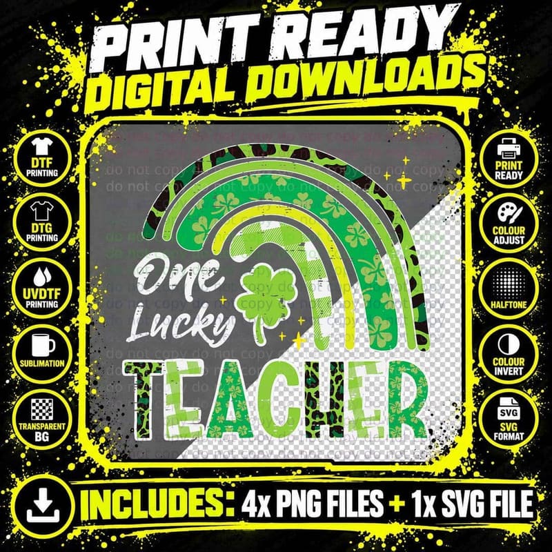 Rainbow One Lucky Teacher St Patricks Day Saint Paddys Png SVG Digital Bundle