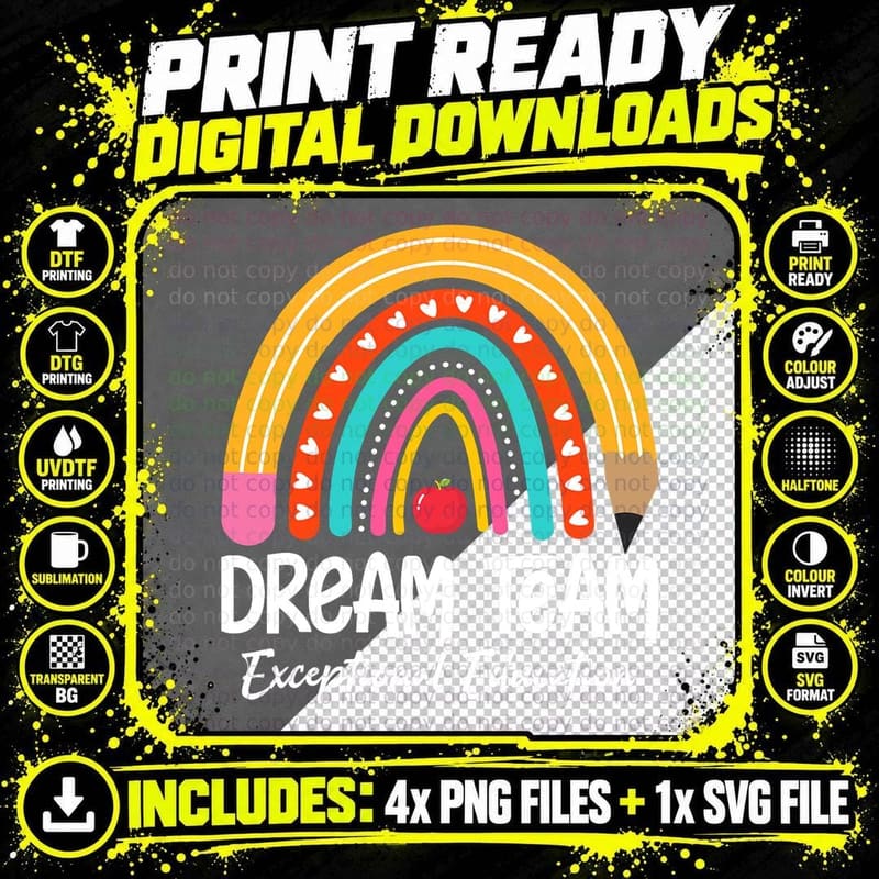 Rainbow Pencil Dream Exceptional Education Team SPED Png SVG Digital Bundle