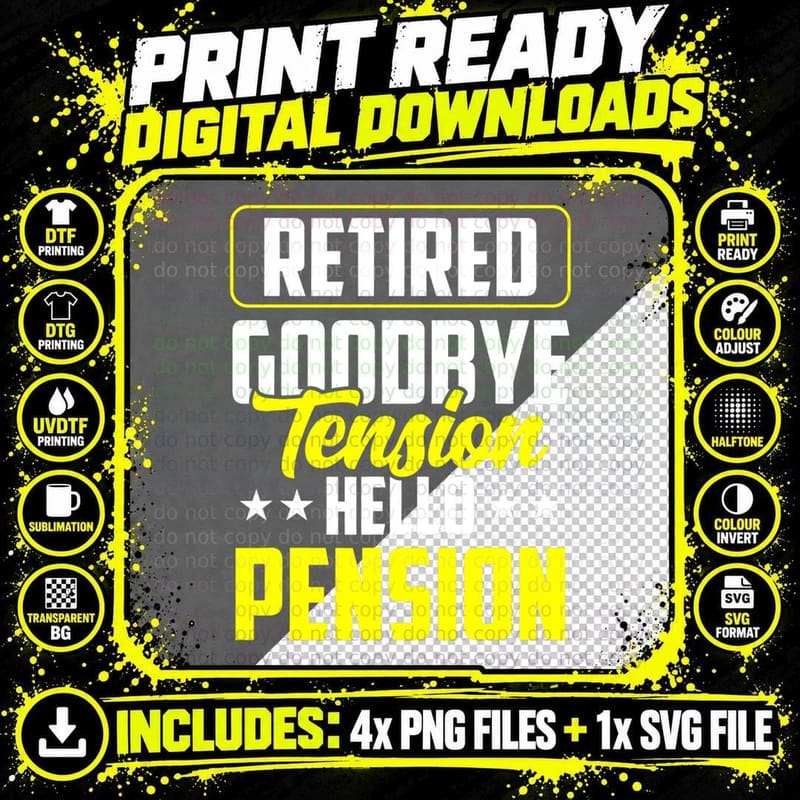 Retired Goodbye Tension Hello Pension Police Officer Cop Png SVG Digital Bundle