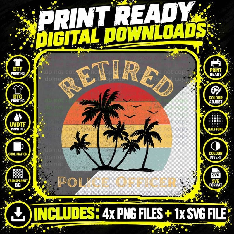 Retired Police Officer Retro Sunset Funny Retirement Png SVG Digital Bundle
