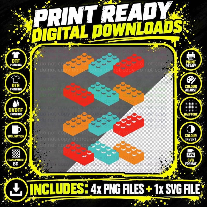 Retro Building Blocks Master Builder Construction Png SVG Digital Bundle