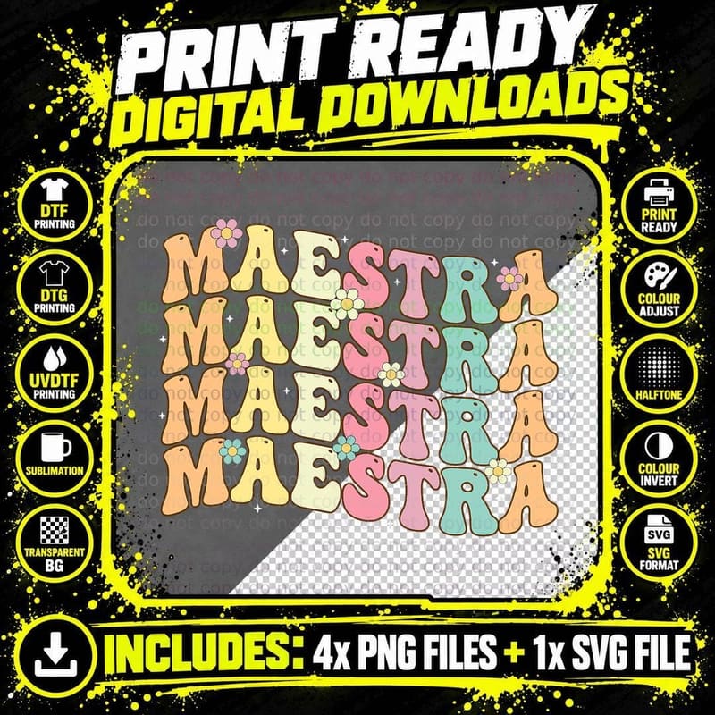 Retro Groovy Maestra Spanish Teacher Appreciation Png SVG Digital Bundle