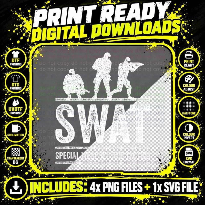 Retro SWAT Team Police Sheriff for off Duty Cops Law Top Png SVG Digital Bundle