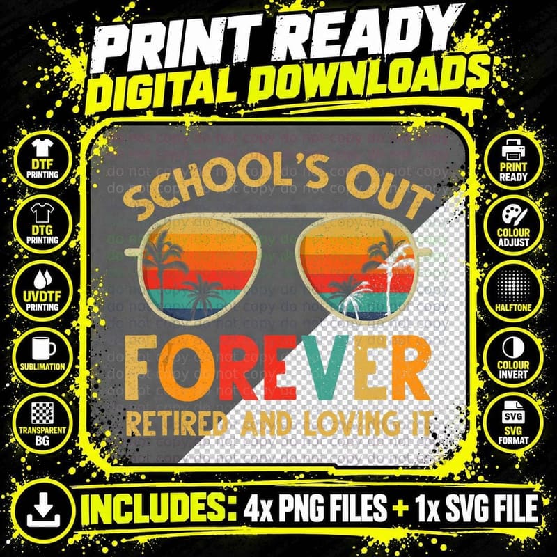 Retro Summer Teacher Retired Retirement Schools Out Png SVG Digital Bundle