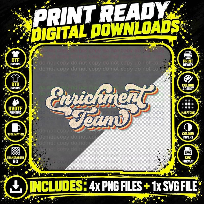 Retro Sunset Enrichment Team Funny Enrichment Teacher Png SVG Digital Bundle