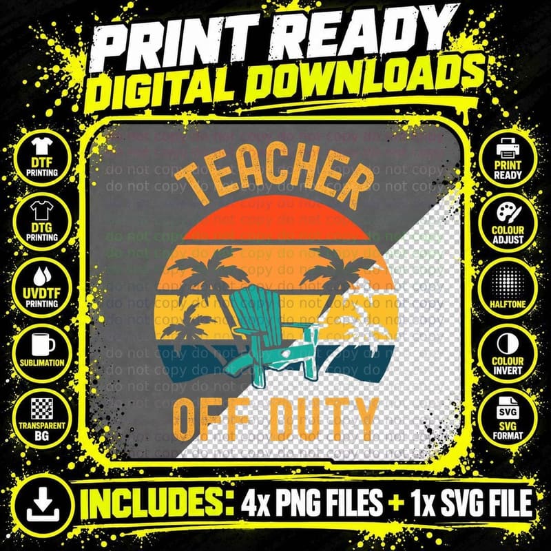 Retro Teacher off Duty Summer Break Retirement Png SVG Digital Bundle