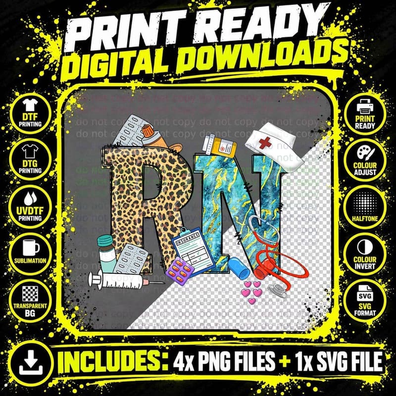 Rn Nursing Registered Nurse Job Appreciation Leopard Png SVG Digital Bundle