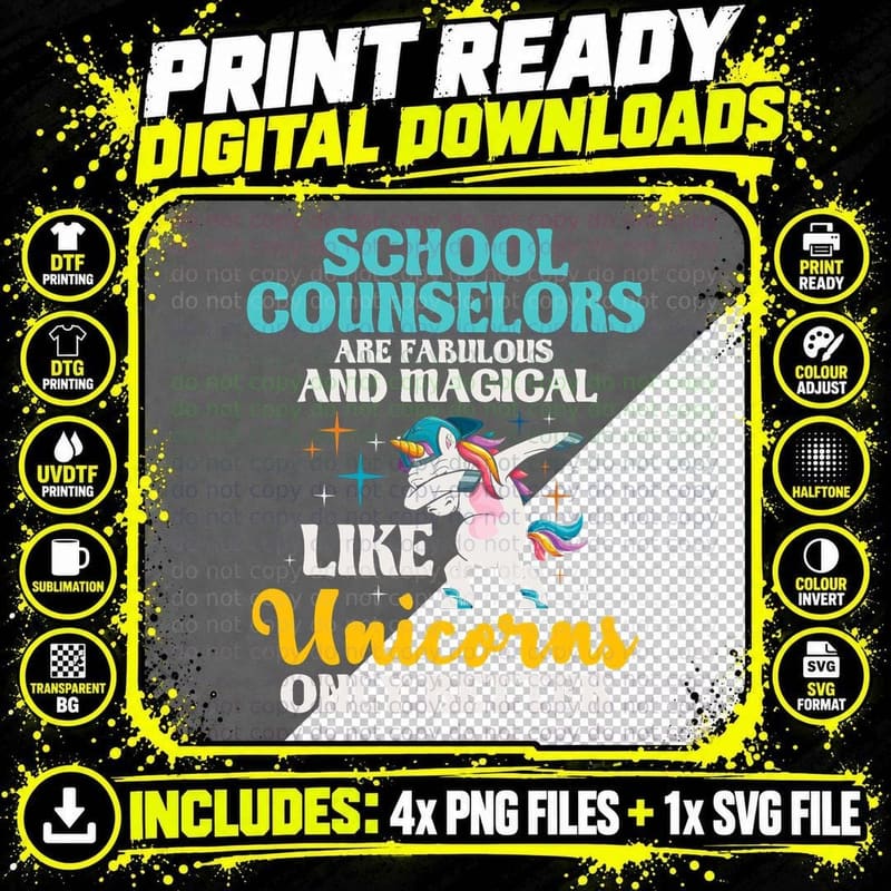 School Counselors Are Fabulous - Unicorn Counseling Png SVG Digital Bundle