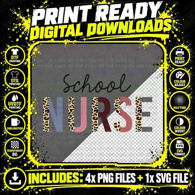 School Nurse Leopard Print Nursing Back to School Women Png SVG Digital Bundle