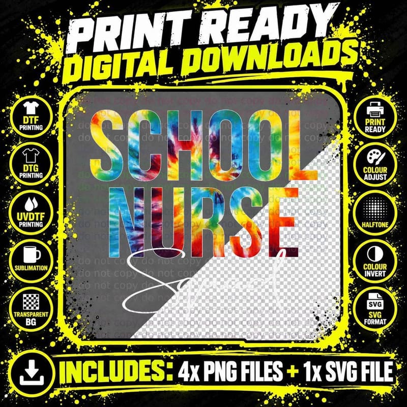 School Nurse Squad Appreciation Day Tie Dye Women for Png SVG Digital Bundle