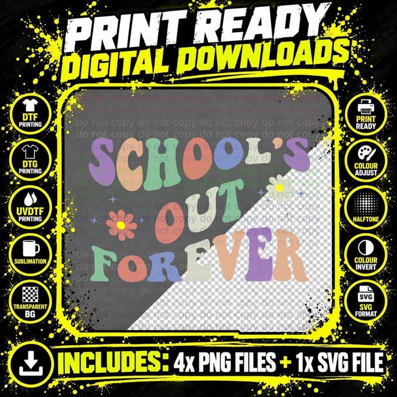 School's Out Forever Teacher Retirement Boho Flower Png SVG Digital Bundle
